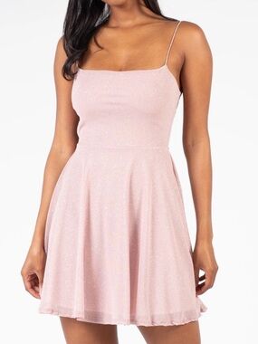 Shimmer Strap-Back Mini Dress from Honey in Blush Pink Size S